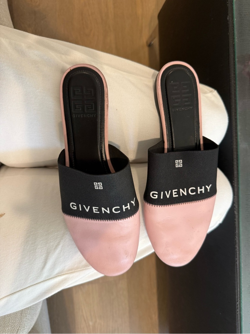 Givenchy Pink and Black Logo Slide Mules